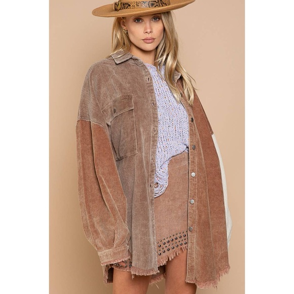 POL Patchwork Corduroy Jacket in Brown and Cream - Picture 4 of 8